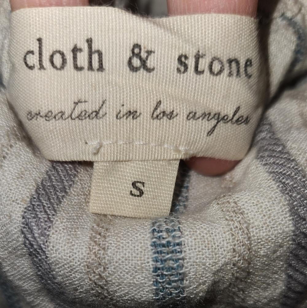 Cloth & Stone Anthropolgie Linen Blend Striped Jumpsuit in Cream and Blue Sz S - Picture 4 of 6